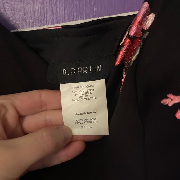 Mini Dress. Worn Once to Homecoming. Size 3/4. Black with pink florals. - Picture 2 of 3